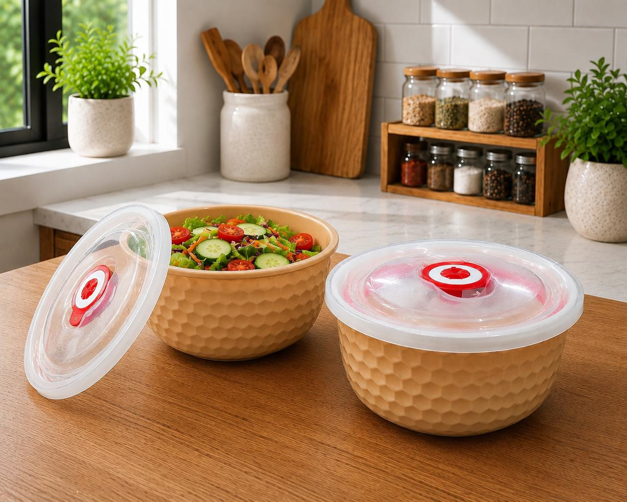 CP Premium Ceramic Container Set with Vacuum Airtight Lids | Set of 2 (500ml Each) | Food Storage Bowls for Salad, Snacks & Leftovers