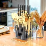 Cutlery Set with Stand – Gold Plated | Stainless Steel – 24 Pcs (Black)