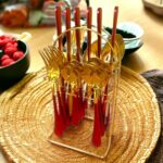 Cutlery Set with Stand – Gold Plated | Stainless Steel – 24 Pcs (Red)
