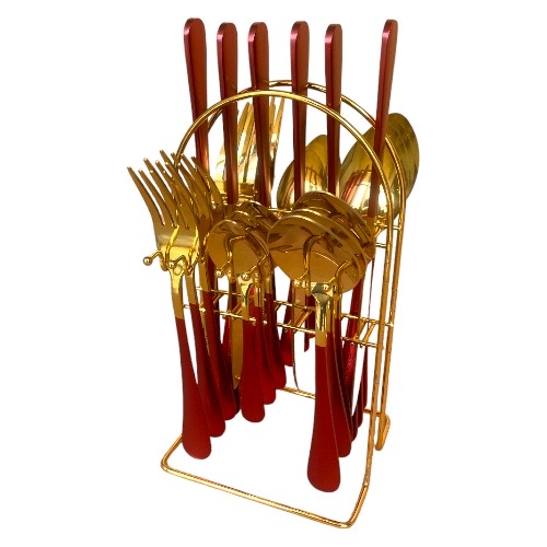 Cutlery Set with Stand Red