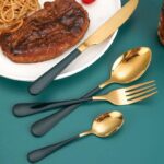 Black Cutlery Set with Stand Black