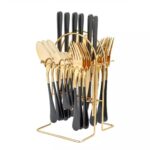 Black Cutlery Set with Stand Black