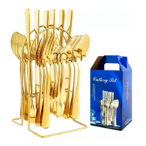 Cutlery Set with Stand Gold