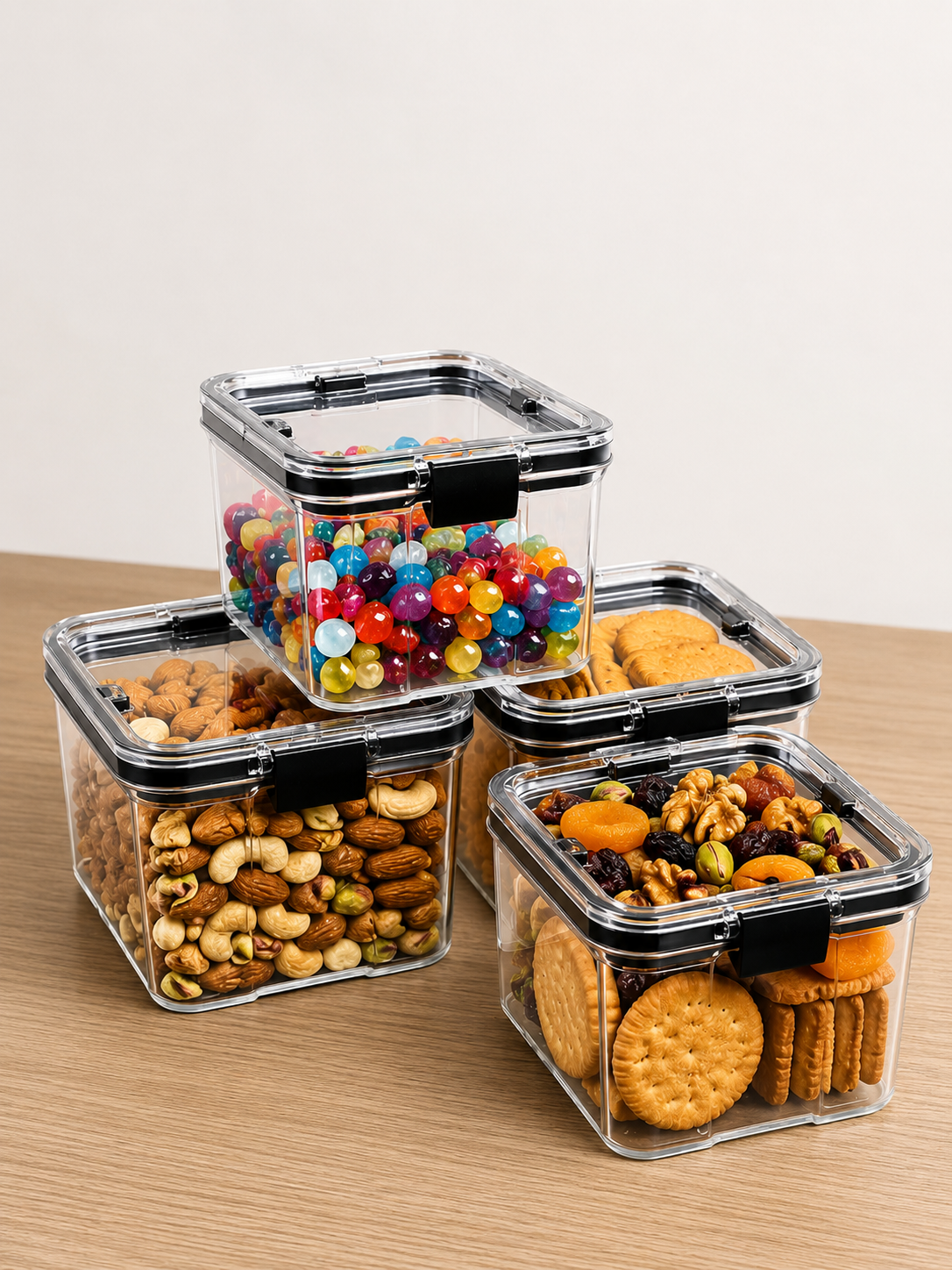 Multipurpose Plastic Airtight Food Storage Containers Set for Home Organization - Largest Flip Lock Set w/More Capacity - BPA Free Plastic Dry Food Storage Containers with Lids (pack of 4) 450 ml