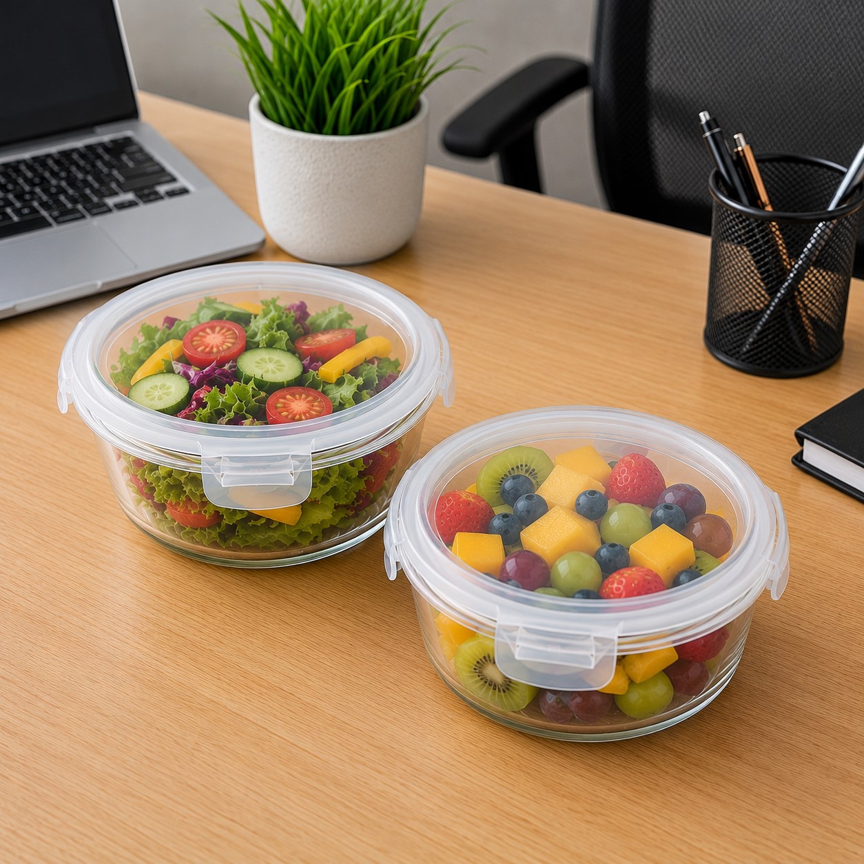 Cp Wellington Glassware Round, Microwave Safe, Serving, AIR Tight Container Set of 2 PCS - 580 ML, Transparent