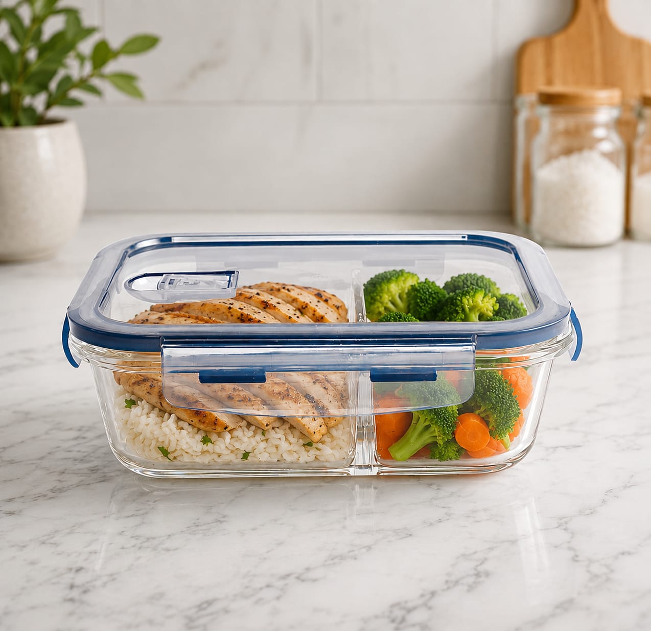 CP Premium Glass Lunch Box with Divider | Airtight Leakproof Food Storage Container | Microwave, Oven, Freezer & Dishwasher Safe | Borosilicate Glass | Set of 1