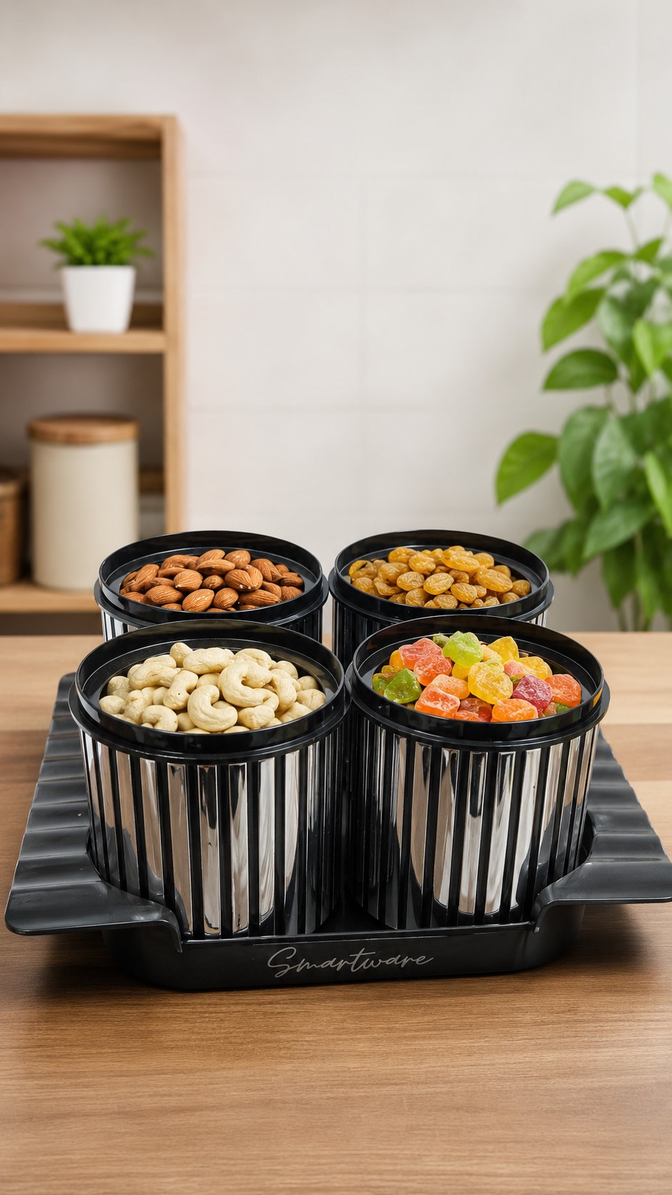 CP Premium 4-Piece Plastic Storage Container Set with Tray | Airtight Dry Fruit & Snack Organizer