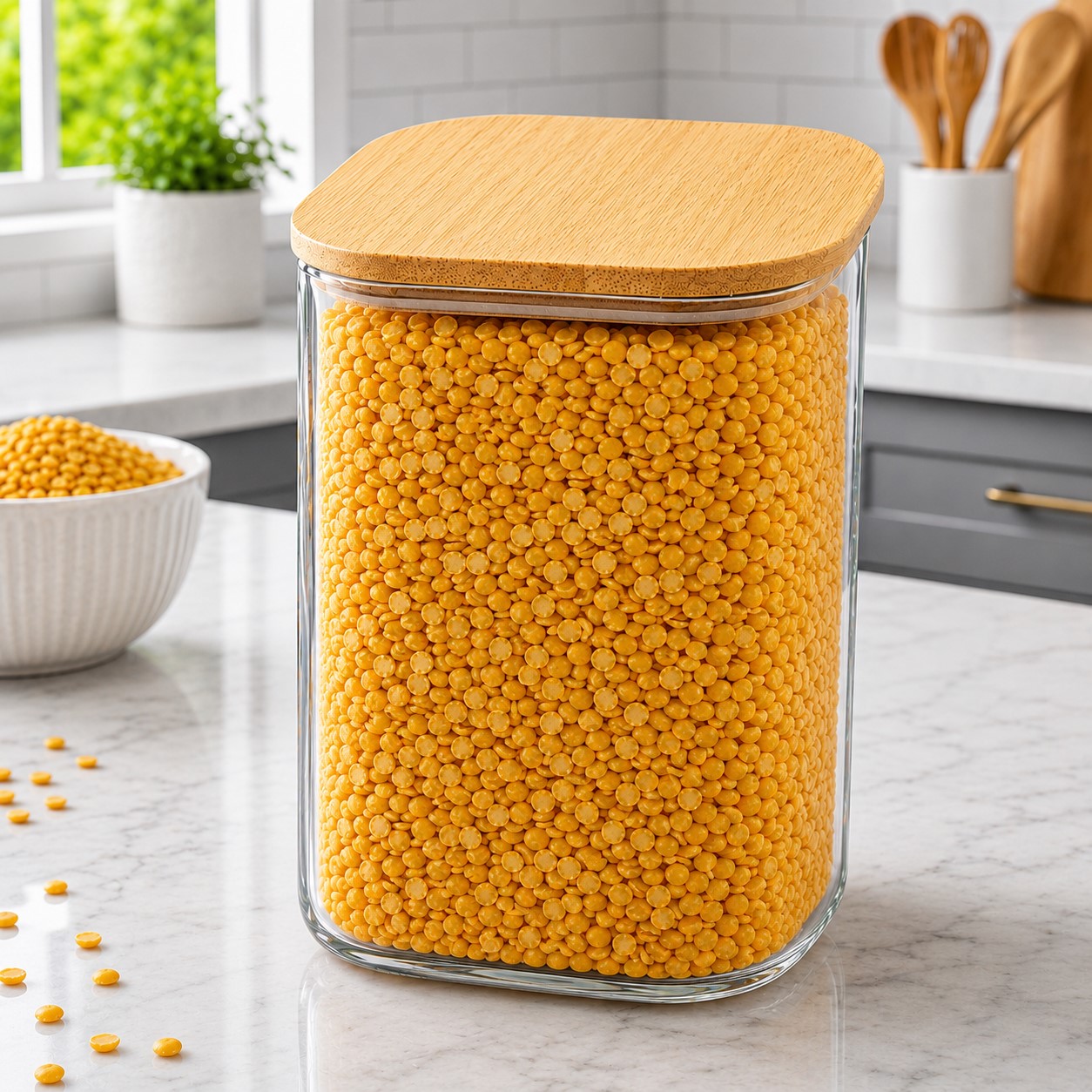 CP Square Glass Container 1050 ML with Lid | Airtight Kitchen Storage Jar for Dry Fruits, Cookies, Snacks, Tea, Coffee & Pantry Organization | Set of 1 Piece