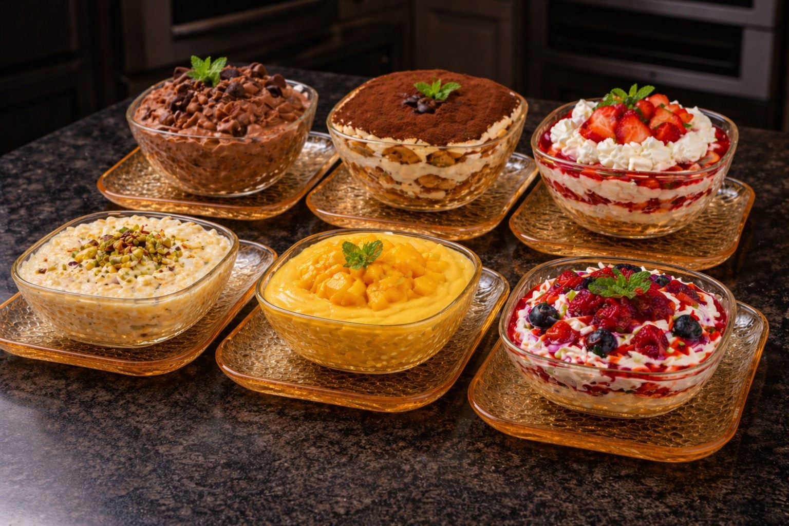 CP Premium Golden Glass Dessert Bowl & Plate Set of 12 | 6 Dessert Bowls with 6 Golden Square Plates | Luxury Dessert Serving Set for Ice Cream, Pudding, Tiramisu, Kheer & Sweets