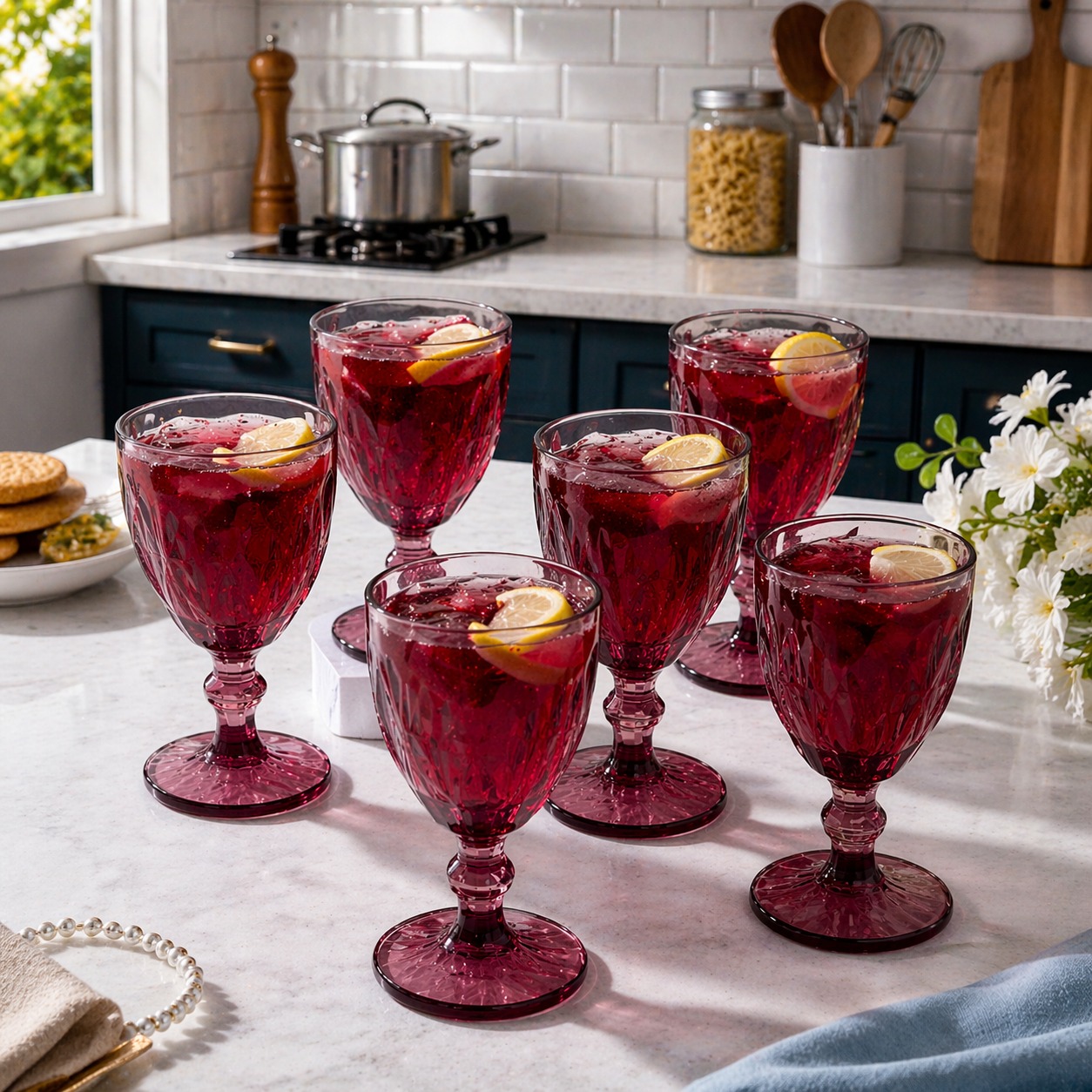 CP Premium Pink Champagne Glass Set of 6 | 235 ML Crystal Cut Stemmed Goblet Glasses | Elegant Wine, Champagne & Mocktail Glasses