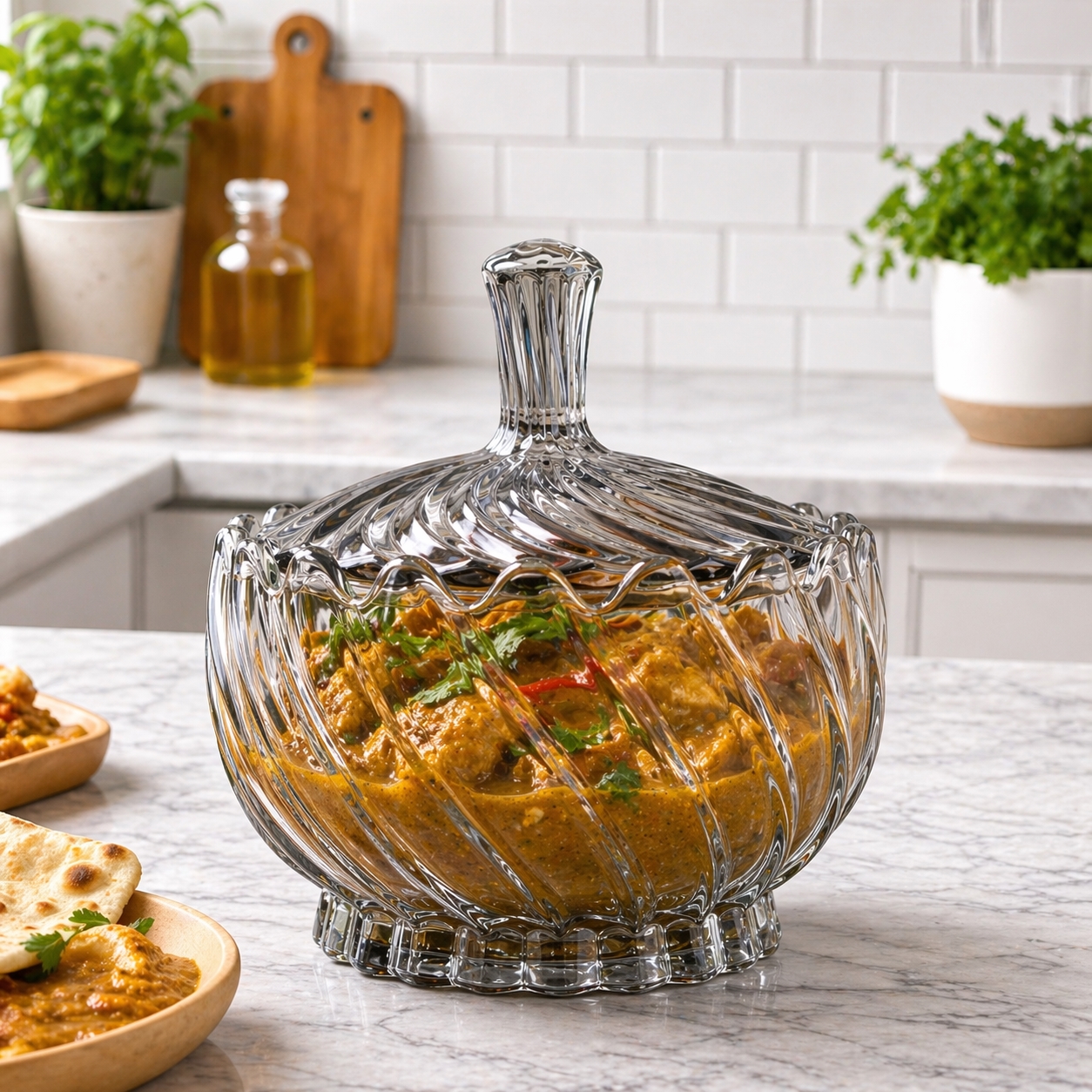CP 1140ml Premium Glass Serving Bowl with Lid | Elegant Smoke Grey Glass Serving Bowl | Heat-Resistant Round Serving Dish for Curry, Dal, Sabzi & Biryani | Set of 1
