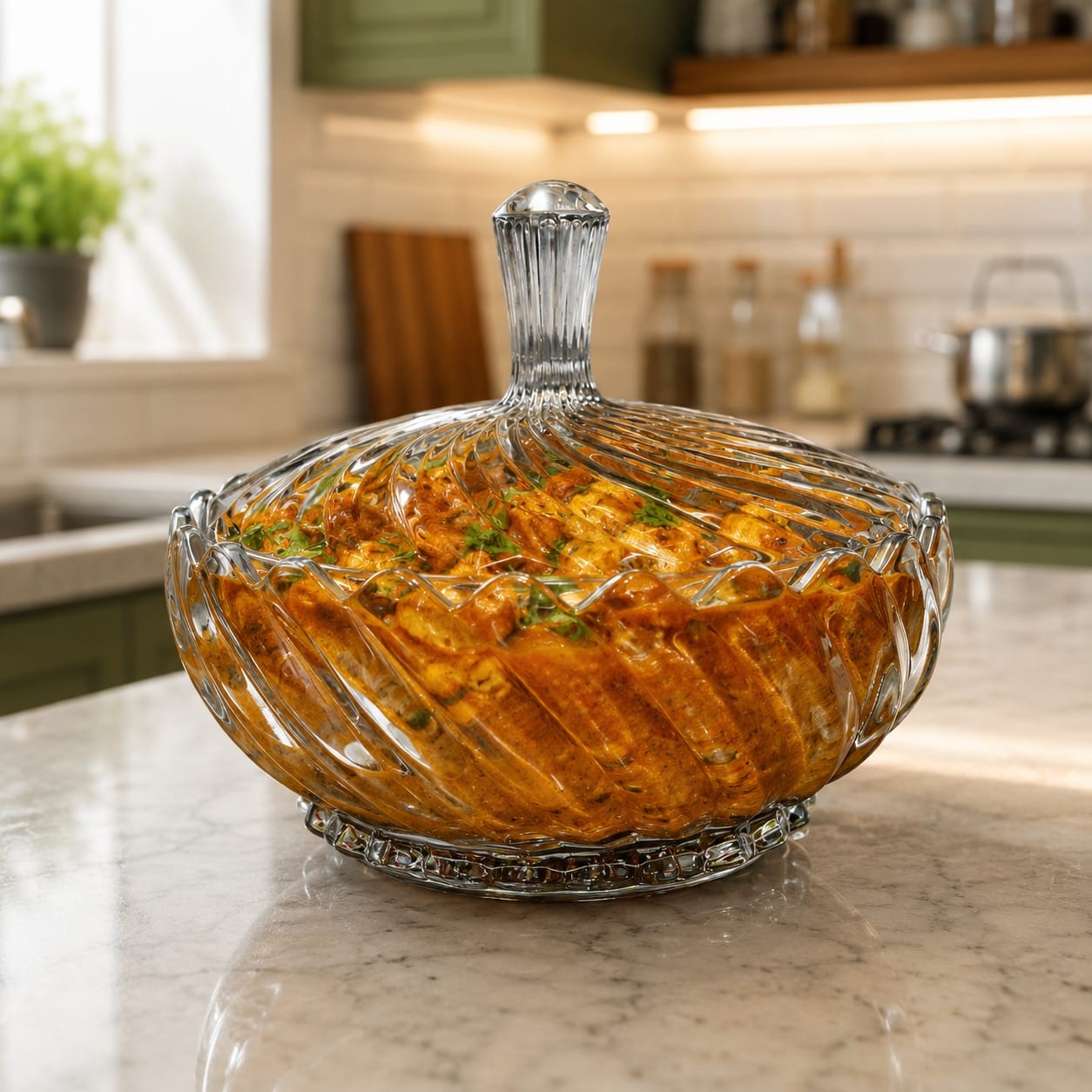 CP 1140ml Premium Glass Serving Bowl with Lid | Elegant Smoke Grey Glass Serving Bowl | Heat-Resistant Round Serving Dish for Curry, Dal, Sabzi & Biryani | Set of 1