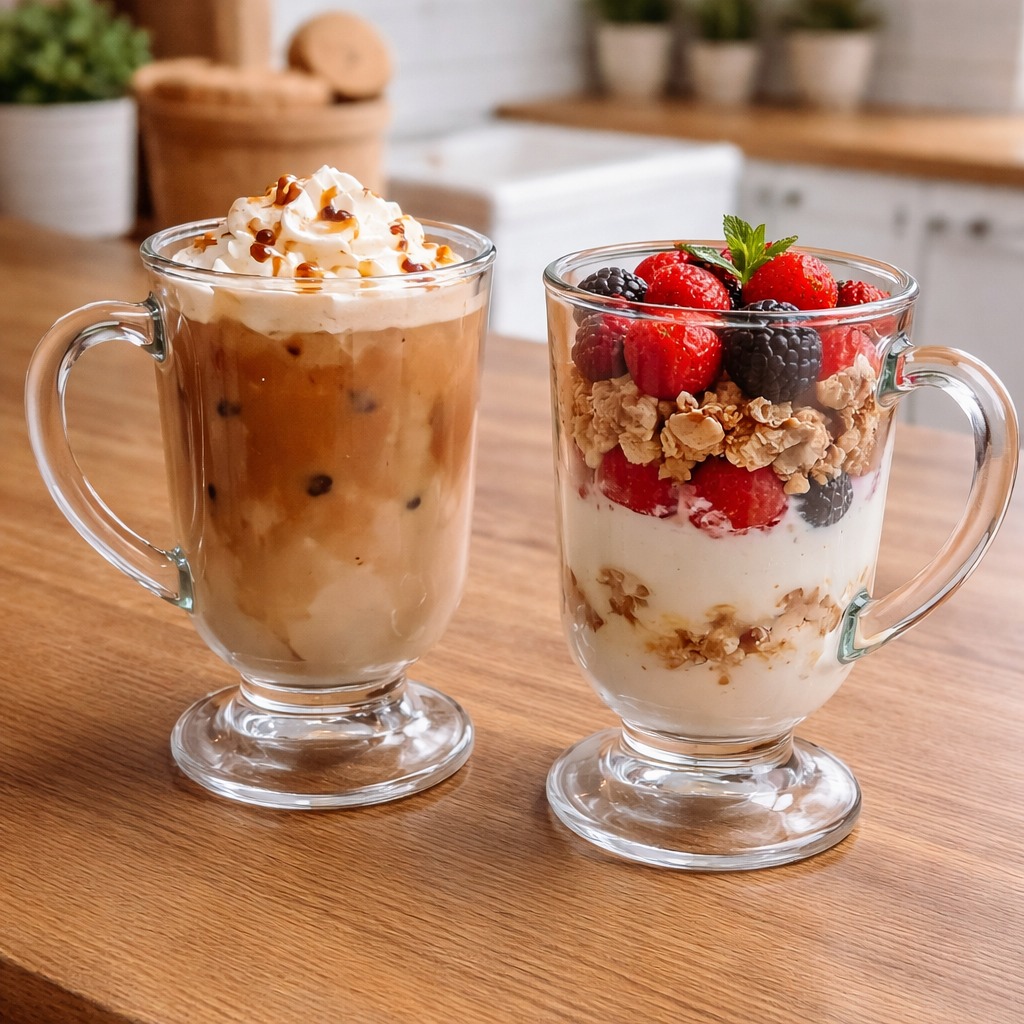 CP Irish Glass  Mug Set of 2 | Premium Clear Glass Tea & Coffee Cups with Handle | Elegant Irish Mug for Coffee, Tea, Latte, Cappuccino & Hot Beverages