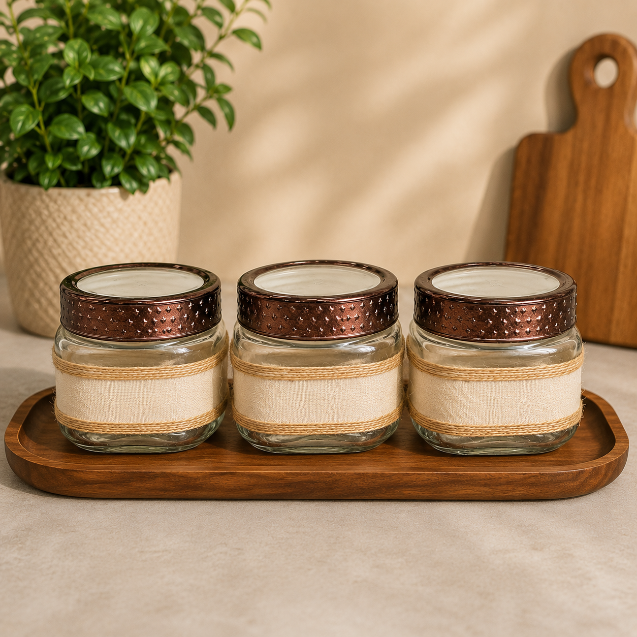 CP Premium Decorative Glass Jar Set of 3 (780 ML Each) | Multipurpose Kitchen Storage Jars with Designer Metal Lid | Airtight Glass Container Set for Dry Fruits, Spices, Cookies, Tea, Coffee & Home Décor