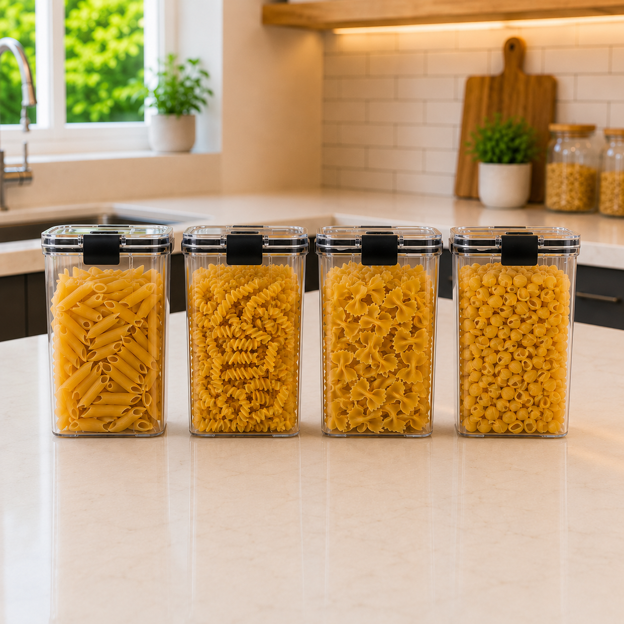 CP Premium Borosilicate Glass Airtight Storage Containers – Set of 4 (1100ml each) | Kitchen & Pantry Organizer | BPA-Free Food Storage Containwer